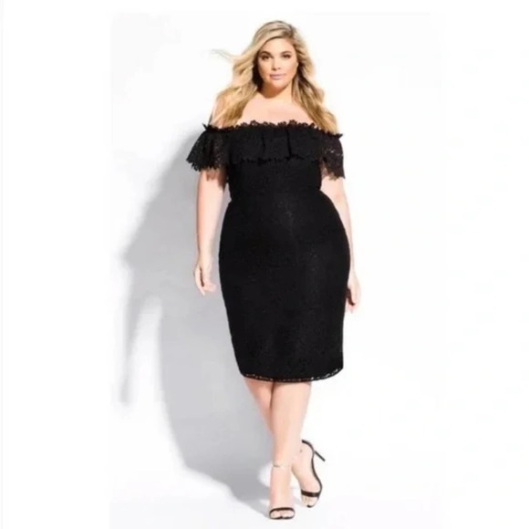 CITY Chic Ivory Lace Flourish off‎ the shoulder Cocktail Dress plus size XL 22 - Picture 1 of 6